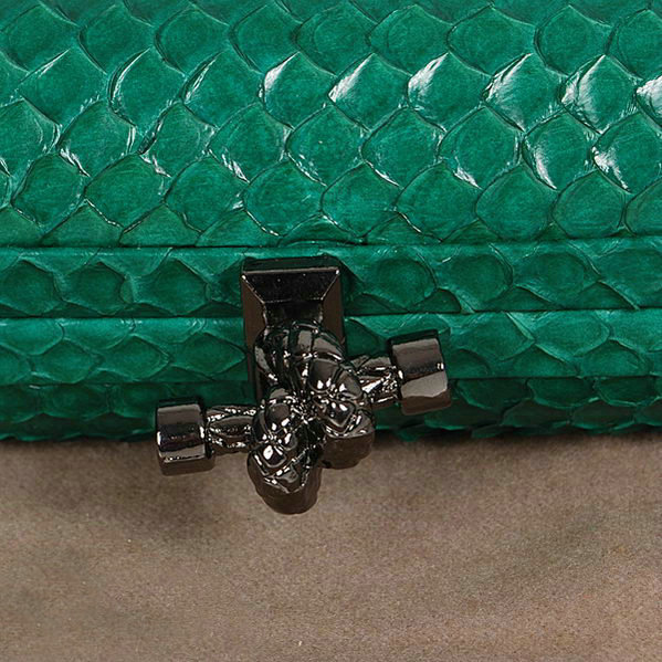 Bottega Veneta intrecciato snake vein leather impero ayers knot clutch 11308 dark green